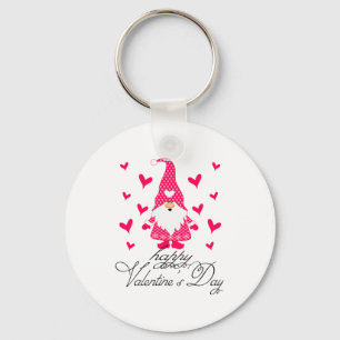 Happy Valentines Day Gnome Love Pink Hearts Key Ring
