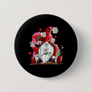Happy Valentine's Day Gnome With Leopard Sunflower 6 Cm Round Badge