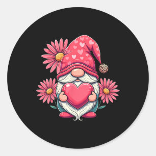Happy Valentine's Day Gnome With Leopard Sunflower Classic Round Sticker