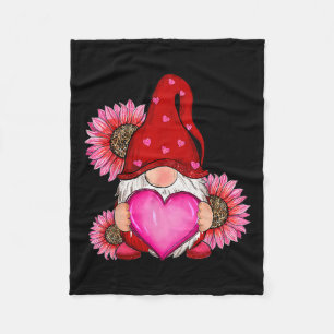 Happy Valentine's Day Gnome With Leopard Sunflower Fleece Blanket