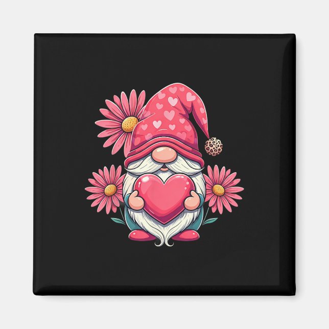 Happy Valentine's Day Gnome With Leopard Sunflower Magnet (Front)