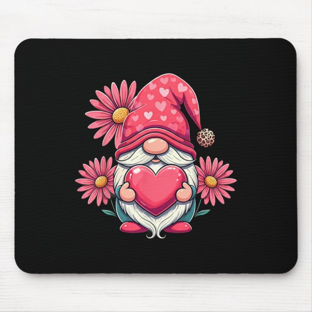 Happy Valentine's Day Gnome With Leopard Sunflower Mouse Pad (Front)