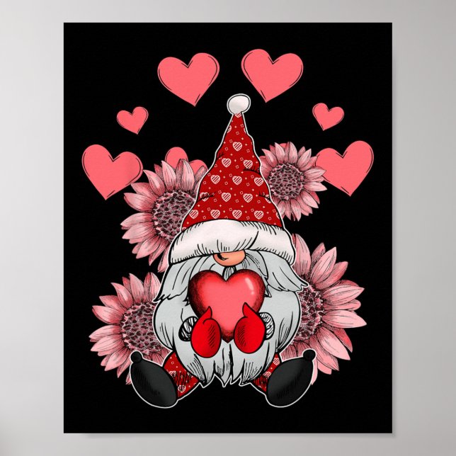 Happy Valentine's Day Gnome With Leopard Sunflower Poster (Front)