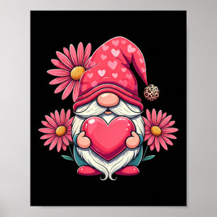 Happy Valentine's Day Gnome With Leopard Sunflower Poster