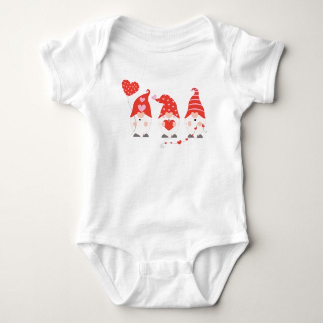 Happy Valentines Day Gnomes Red Pink Baby Bodysuit (Front)