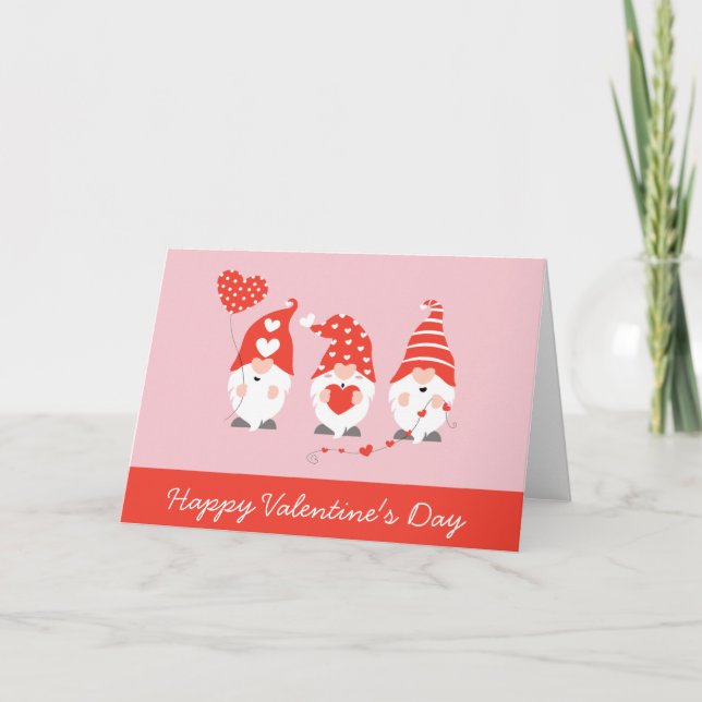 Happy Valentines Day Gnomes Red Pink Card (Front)