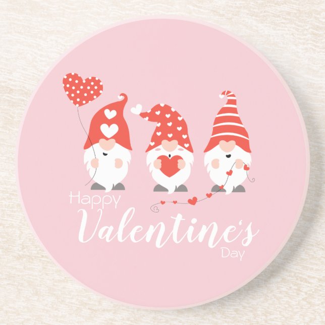 Happy Valentines Day Gnomes Red Pink Coaster (Front)