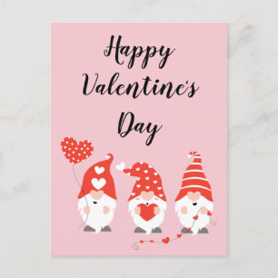 Happy Valentines Day Gnomes Red Pink Postcard