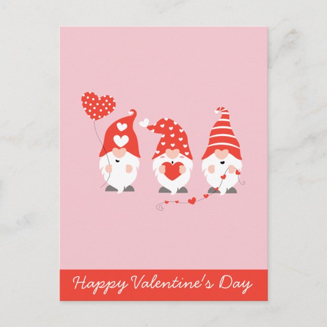 Happy Valentines Day Gnomes Red Pink Postcard (Front)