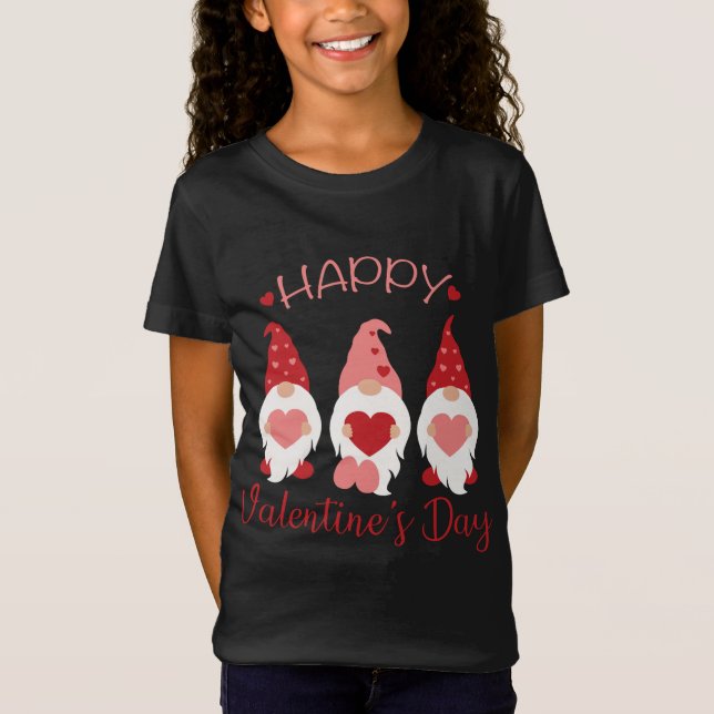 Happy Valentine's Day Gnomes Red Plaid Hearts Love T-Shirt (Front)
