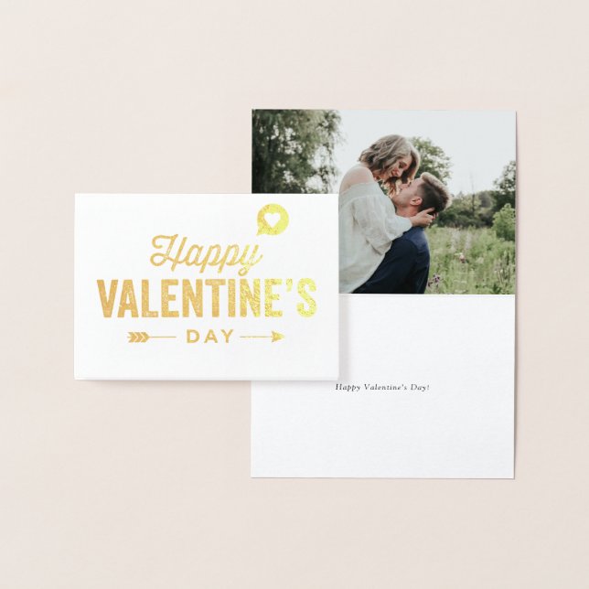 Happy Valentine's Day Gold Foil Custom Photo Card (Display)