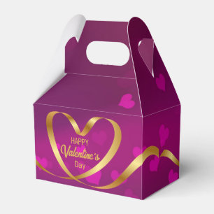 Happy Valentine's Day Gold Heart Ribbon Purple Favour Box