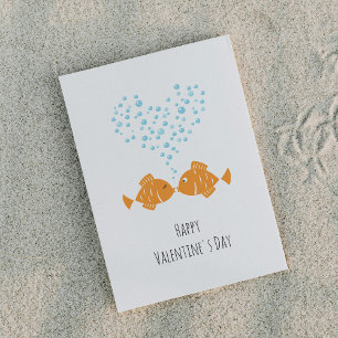 Happy Valentine's Day Golden Fishes Love Heart  Holiday Postcard