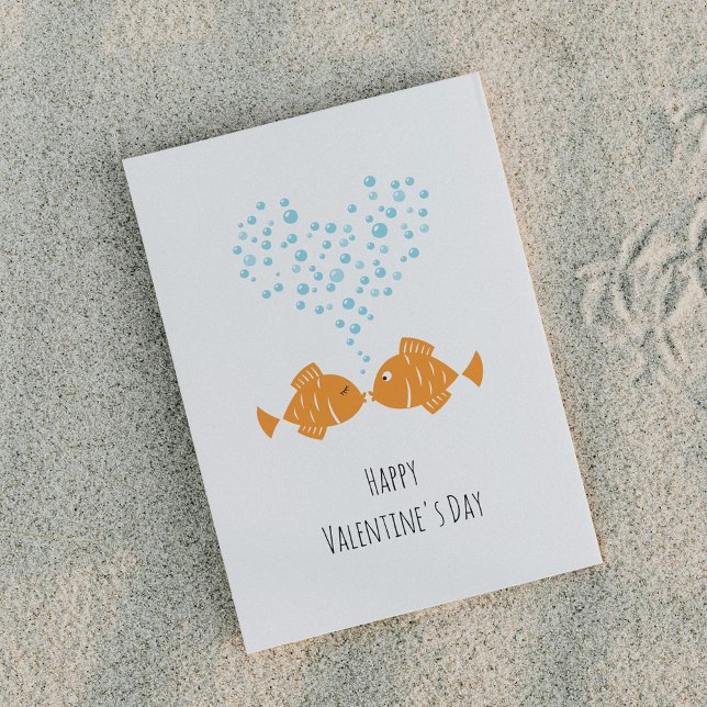 Happy Valentine's Day Golden Fishes Love Heart  Holiday Postcard (Creator Uploaded)