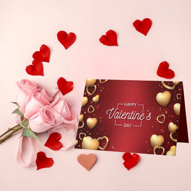 Happy Valentine's Day Golden Heart Red Holiday Card (Creator Uploaded)
