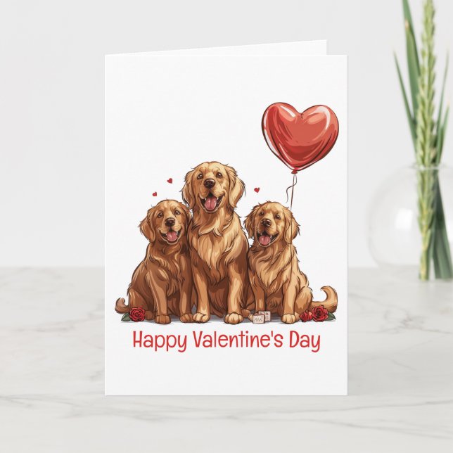 Happy Valentines Day Golden Retriever Dog Holiday Card (Front)