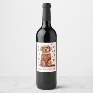 Happy Valentines Day Golden Retriever Dog Wine Label