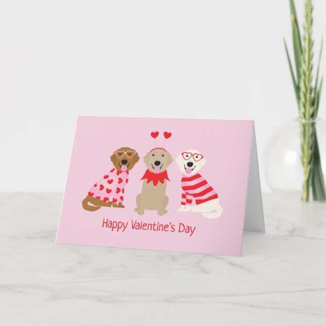 Happy Valentines Day Golden Retriever Dogs Holiday Card (Front)