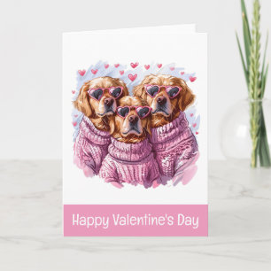 Happy Valentines Day Golden Retriever Dogs Holiday Card