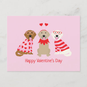 Happy Valentines Day Golden Retriever Dogs Holiday Postcard