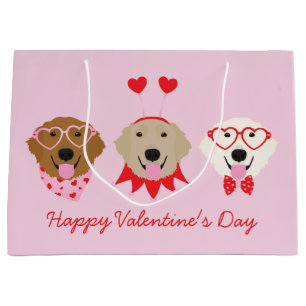 Happy Valentines Day Golden Retriever Dogs Large Gift Bag