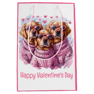Happy Valentines Day Golden Retriever Dogs Medium Gift Bag