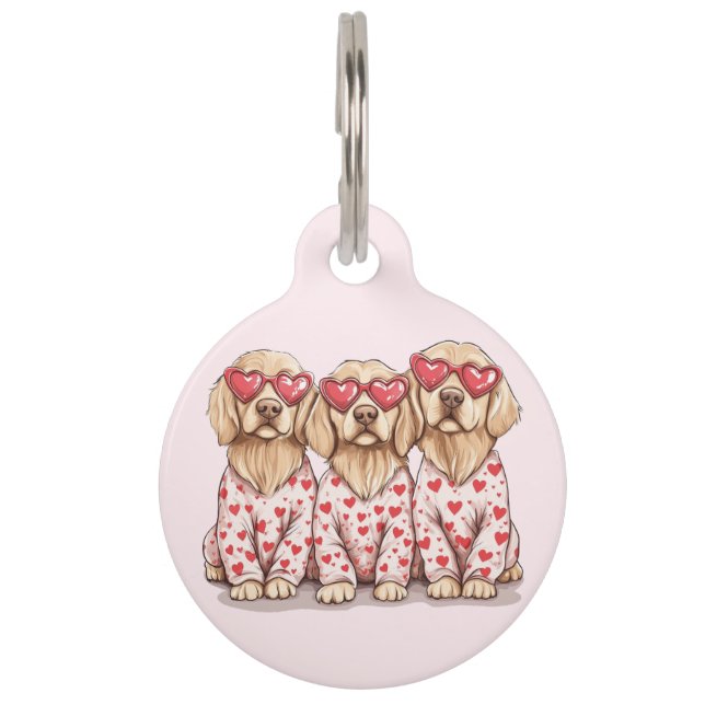 Happy Valentines Day Golden Retriever Dogs Pet Tag (Front)