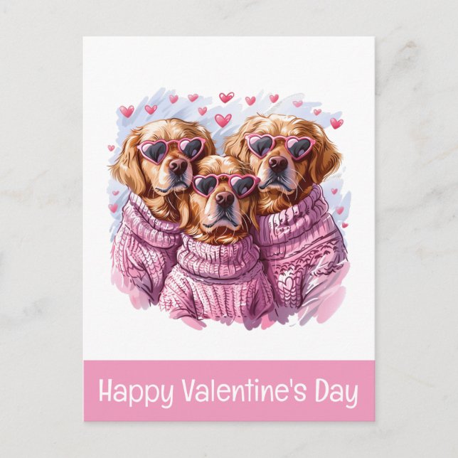 Happy Valentines Day Golden Retriever Dogs Postcard (Front)