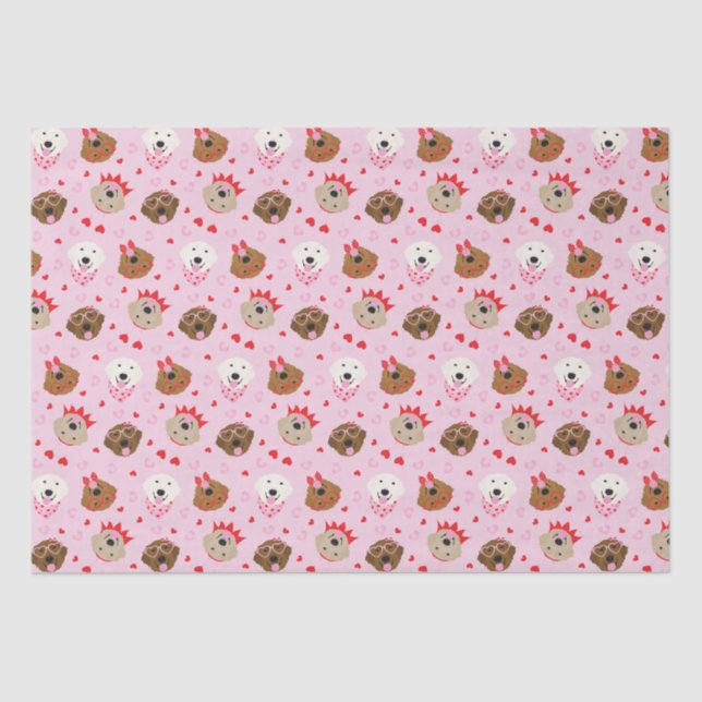 Happy Valentines Day Golden Retriever Dogs Tissue Paper (Front)