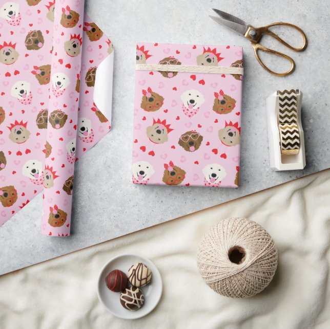 Happy Valentines Day Golden Retriever Dogs Wrapping Paper (Crafts)