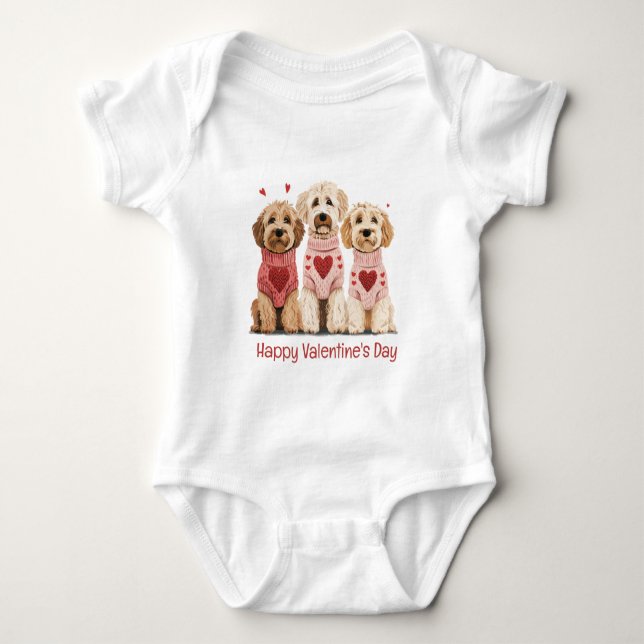 Happy Valentines Day Goldendoodle Dogs Baby Bodysuit (Front)