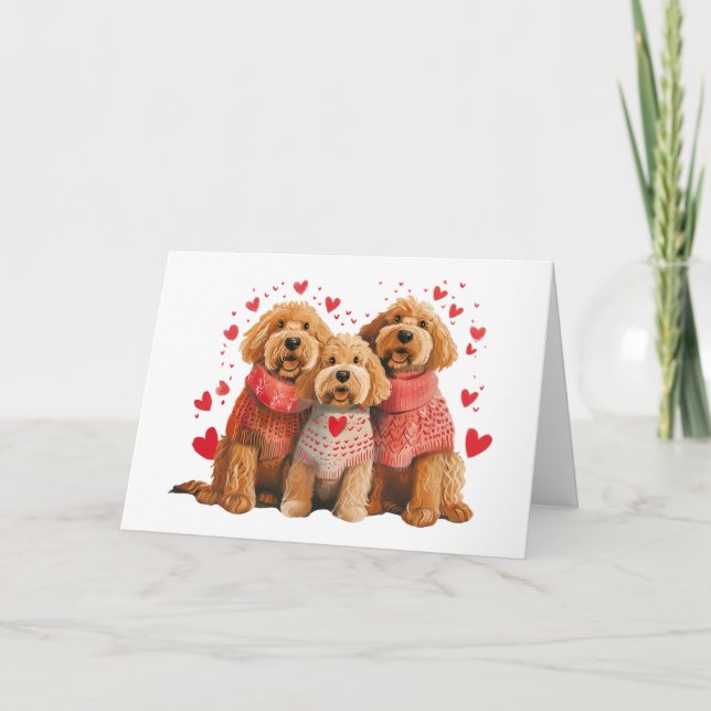 Happy Valentines Day Goldendoodle Dogs Card (Front)