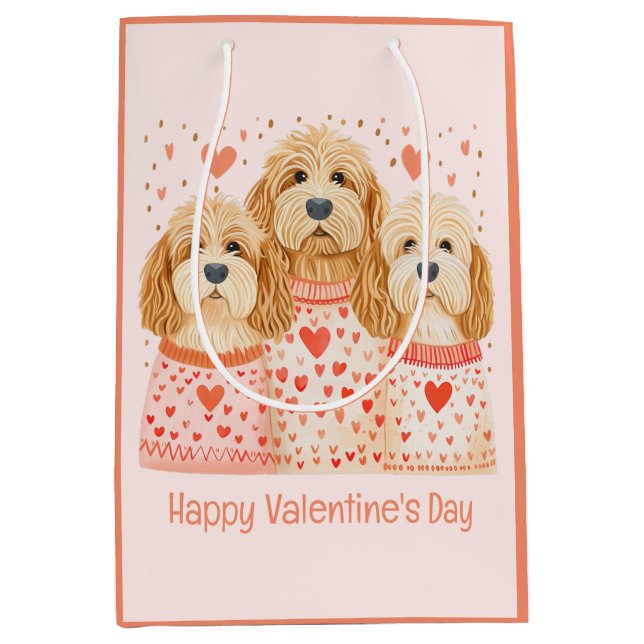 Happy Valentines Day Goldendoodle Dogs Medium Gift Bag (Front)
