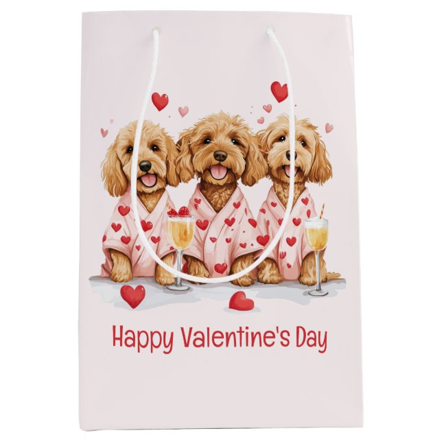 Happy Valentines Day Goldendoodle Dogs Medium Gift Bag (Front)