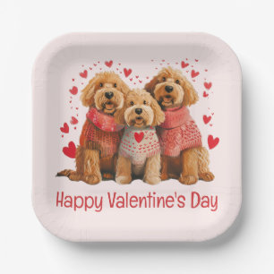 Happy Valentines Day Goldendoodle Dogs Paper Plate