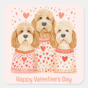 Happy Valentines Day Goldendoodle Dogs Square Sticker