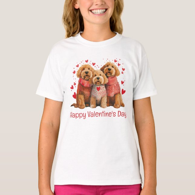 Happy Valentines Day Goldendoodle Dogs T-Shirt (Front)