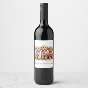 Happy Valentines Day Goldendoodle Dogs Wine Label