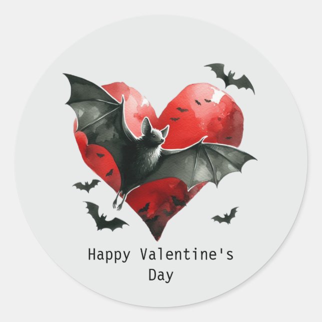 Happy Valentine's Day Gothic bat Classic Round Sticker (Front)