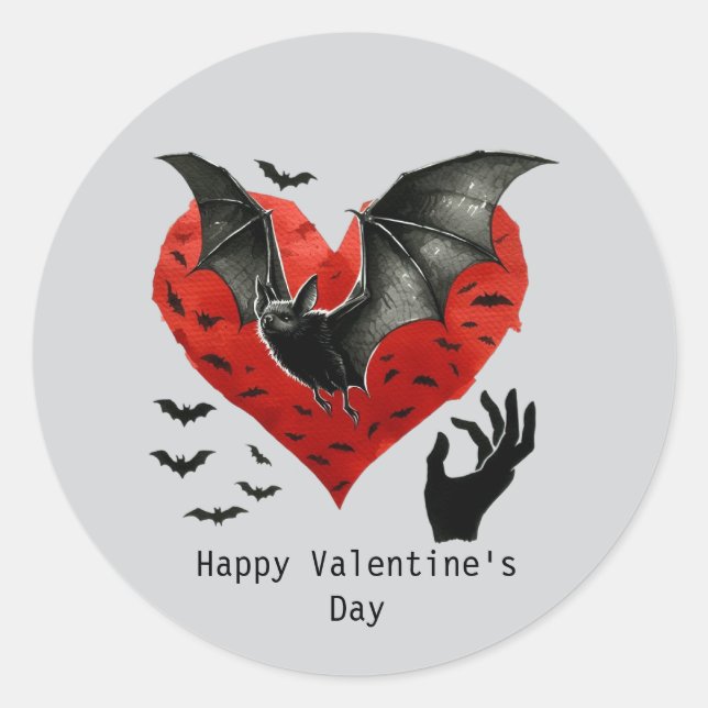 Happy Valentine's Day Gothic bat Classic Round Sticker (Front)