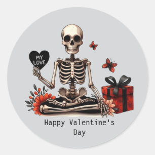 Happy Valentine's Day Gothic skeleton Classic Round Sticker