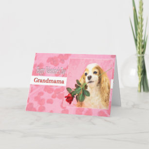 Happy Valentine's Day Grandmama With Dog And Rose Holiday Card