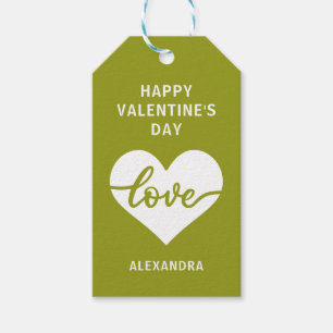 Happy Valentine's day green simple heart love Gift Tags
