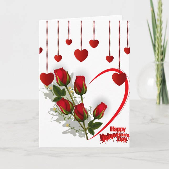 Happy Valentine's Day Greeting Card Red Hearts  (Front)