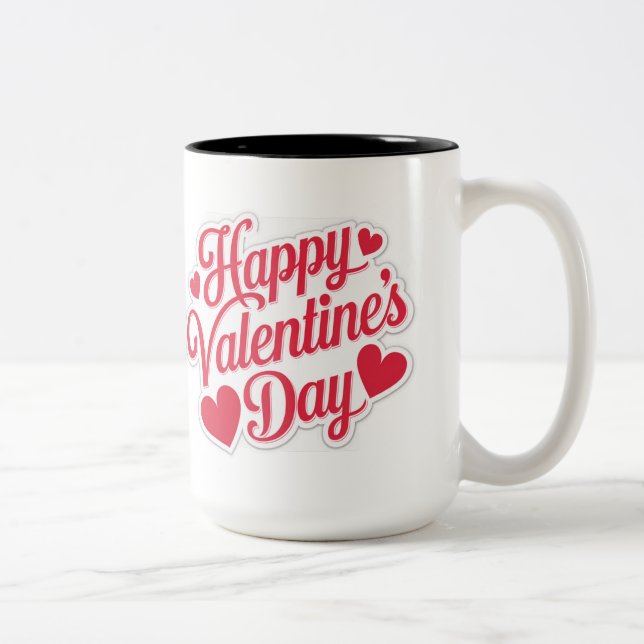 "Happy Valentine's Day Greeting Design Two-Tone Coffee Mug (Right)