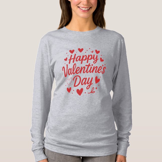 Happy Valentine's Day Grey  T-Shirt (Front)