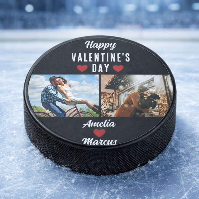 Happy Valentine's Day Heart 2 Photos  Hockey Puck (Creator Uploaded)