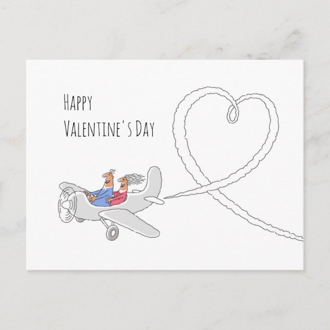 Happy Valentine's Day Heart Love Couple Airplane Holiday Postcard (Front)
