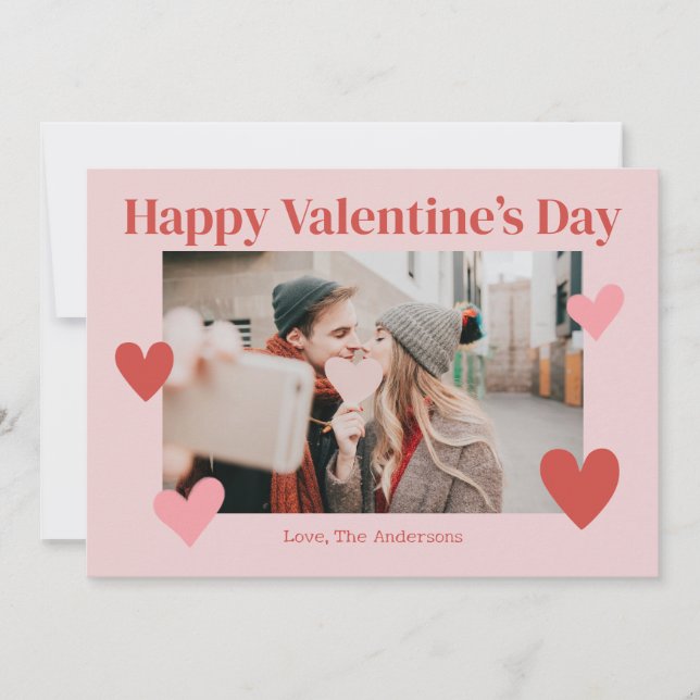 Happy Valentines Day Heart Pink Photo Card (Front)