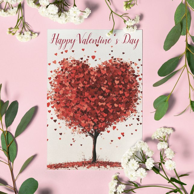 Happy Valentine's Day Heart Red Tree Postcard (Creator Uploaded)